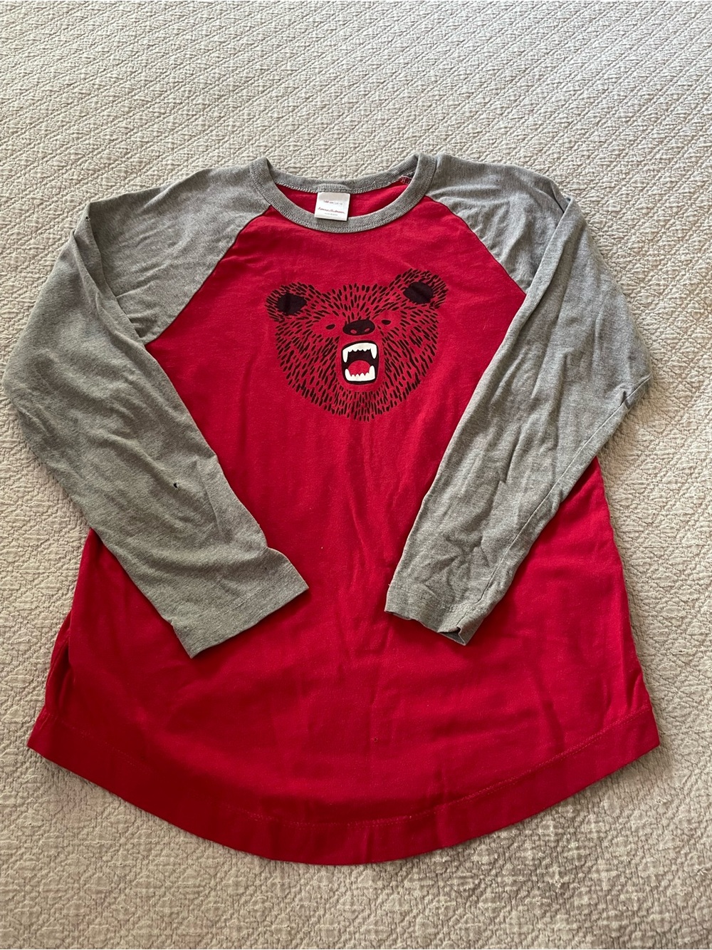 Hanna Andersson Red & Gray Bear Raglan Long Sleeve Top